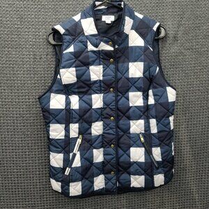 Crown & Ivy Plaid Puffer Vest Blue White Women's Large